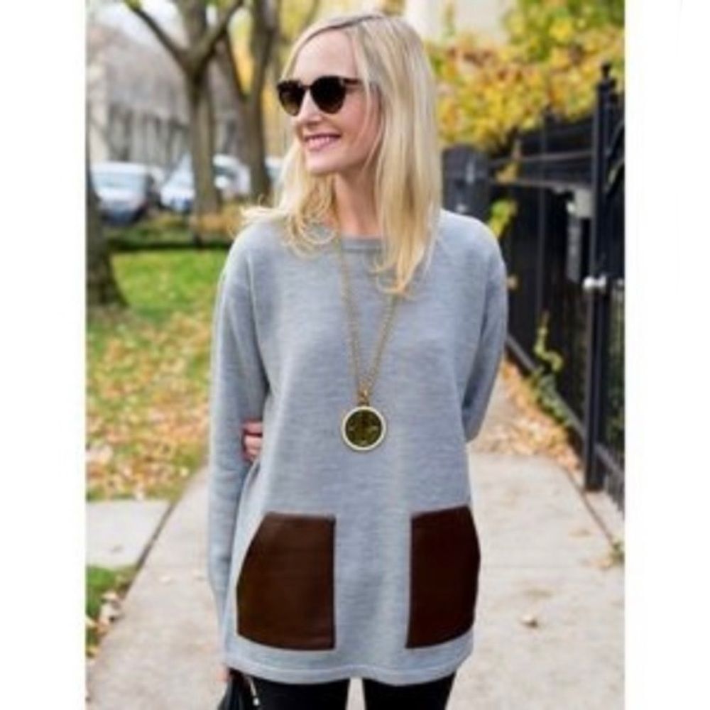 J. Crew Merino Wool Grey Scoop Neck Knit Sweater